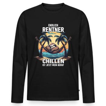 "Finally Pensioner" Chilling Sloth - Men's Premium Organic Long Sleeve Shirt - black - Front - Nico (187cm)