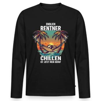 "Finally Pensioner" Chilling Sloth - Men's Premium Organic Long Sleeve Shirt - black - Front - Nico (187cm)