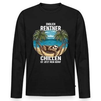 "Finally Pensioner" Chilling Sloth - Men's Premium Organic Long Sleeve Shirt - black - Front - Nico (187cm)