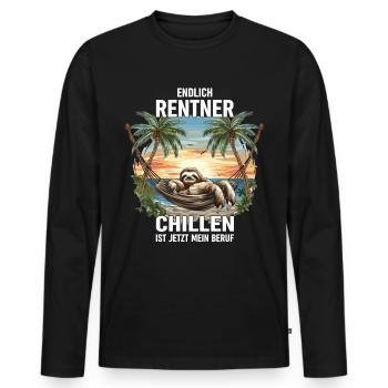 "Finally Pensioner" Chilling Sloth - Men's Premium Organic Long Sleeve Shirt - black - Front - Nico (187cm)