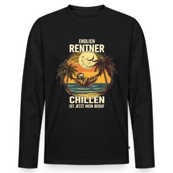 "Finally Pensioner" Chilling Sloth - Men's Premium Organic Long Sleeve Shirt - black - Front - Nico (187cm)