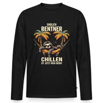 "Finally Pensioner" Chilling Sloth - Men's Premium Organic Long Sleeve Shirt - black - Front - Nico (187cm)