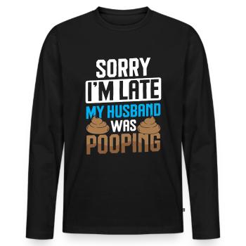 Lustige "0 Tage Seit Ich Zuletzt Gekackt - Männer Premium Bio Langarmshirt - Schwarz - Vorne - Nico (187cm)