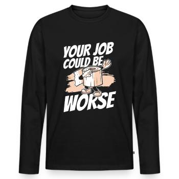 Lustige "0 Tage Seit Ich Zuletzt Gekackt - Männer Premium Bio Langarmshirt - Schwarz - Vorne - Nico (187cm)