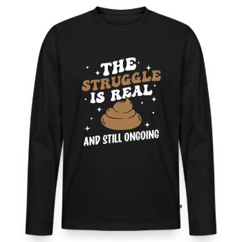 Lustige "0 Tage Seit Ich Zuletzt Gekackt - Männer Premium Bio Langarmshirt - Schwarz - Vorne - Nico (187cm)