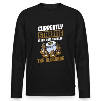 Lustige "0 Tage Seit Ich Zuletzt Gekackt - Männer Premium Bio Langarmshirt - Schwarz - Vorne - Nico (187cm)