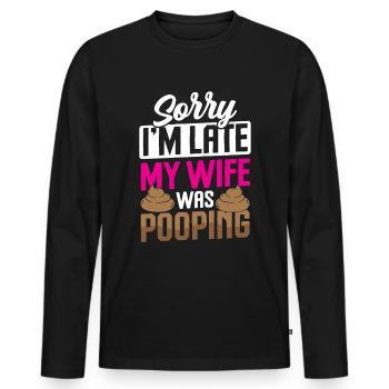 Lustige "0 Tage Seit Ich Zuletzt Gekackt - Männer Premium Bio Langarmshirt - Schwarz - Vorne - Nico (187cm)