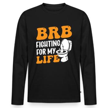 Lustige "0 Tage Seit Ich Zuletzt Gekackt - Männer Premium Bio Langarmshirt - Schwarz - Vorne - Nico (187cm)
