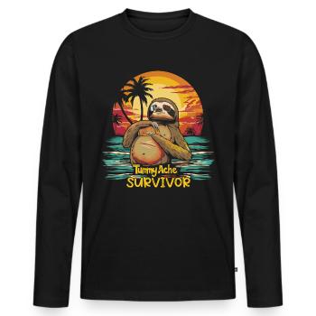 Drôle paresseux Meme mal d’estomac - T-shirt manches longues Premium bio Homme - noir - Devant - Nico (187cm)