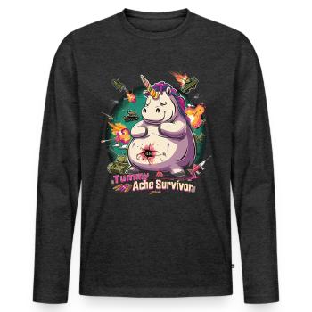 Drôle Licorne Mème Maux d’estomac - T-shirt manches longues Premium bio Homme - anthracite chiné - Devant - Nico (187cm)