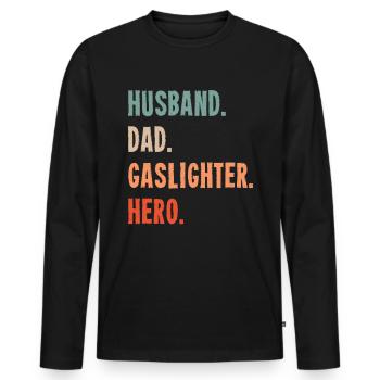 True Professional Gaslighting - Men's Premium Organic Long Sleeve Shirt - black - Front - Nico (187cm)