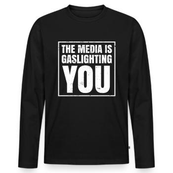 True Professional Gaslighting - Men's Premium Organic Long Sleeve Shirt - black - Front - Nico (187cm)
