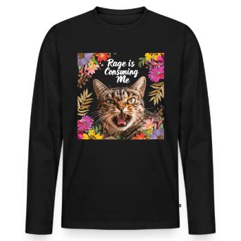 Cat Rage Consumes Me Humor Meme - Männer Premium Bio Langarmshirt - Schwarz - Vorne - Nico (187cm)