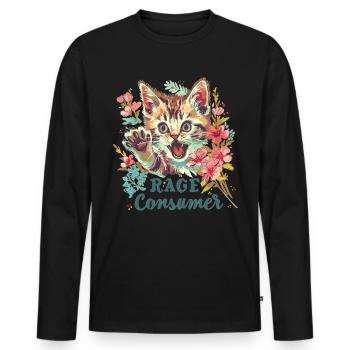 Cat Rage Consumes Me Humor Meme - Männer Premium Bio Langarmshirt - Schwarz - Vorne - Nico (187cm)
