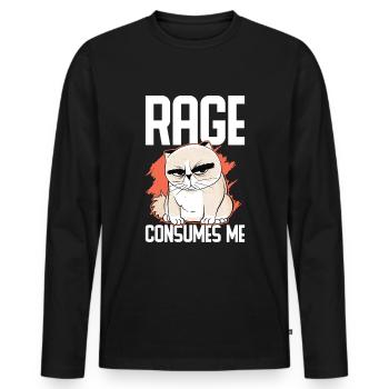Chat Gras Gros Chat Humour Mème - T-shirt manches longues Premium bio Homme - noir - Devant - Nico (187cm)
