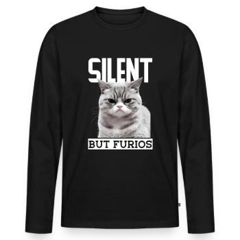 Chat Gras Gros Chat Humour Mème - T-shirt manches longues Premium bio Homme - noir - Devant - Nico (187cm)