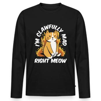 Chat Gras Gros Chat Humour Mème - T-shirt manches longues Premium bio Homme - noir - Devant - Nico (187cm)