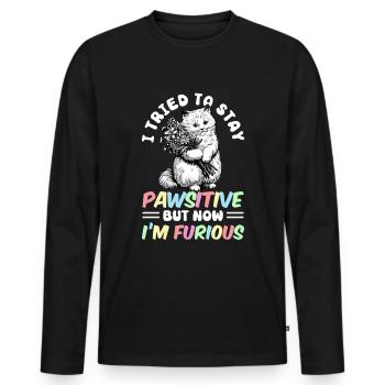 Chat Gras Gros Chat Humour Mème - T-shirt manches longues Premium bio Homme - noir - Devant - Nico (187cm)