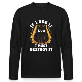 Cat Fat Fat Cat Humor Meme - Men's Premium Organic Long Sleeve Shirt - black - Front - Nico (187cm)