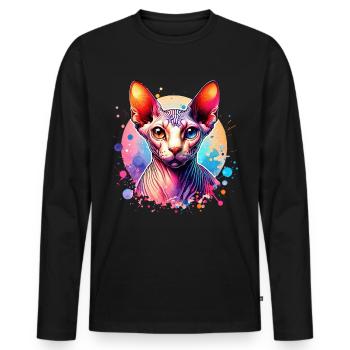 Motif chat Sphynx - T-shirt manches longues Premium bio Homme - noir - Devant - Nico (187cm)