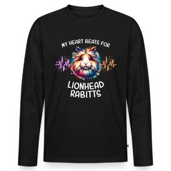 Tête de Lion Lapin Coeur Ligne - T-shirt manches longues Premium bio Homme - noir - Devant - Nico (187cm)