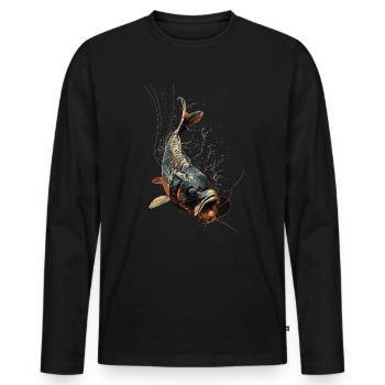 Pêche à la ligne Pêche Poisson carpe Poisson Karpfen - T-shirt manches longues Premium bio Homme - noir - Devant - Nico (187cm)