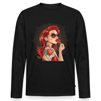 Rote Haare Rockabilly Pin Up Girl 50s - Männer Premium Bio Langarmshirt - Schwarz - Vorne - Nico (187cm)