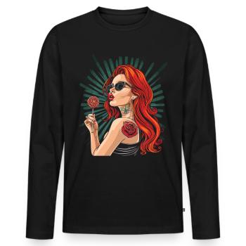 Rote Haare Rockabilly Pin Up Girl 50s - Männer Premium Bio Langarmshirt - Schwarz - Vorne - Nico (187cm)