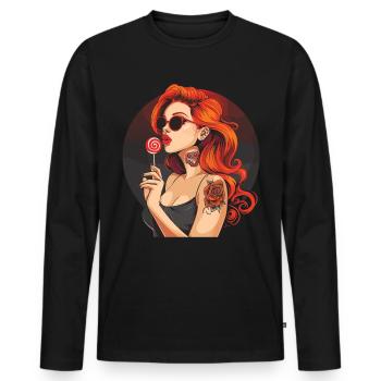 Rote Haare Rockabilly Pin Up Girl 50s - Männer Premium Bio Langarmshirt - Schwarz - Vorne - Nico (187cm)