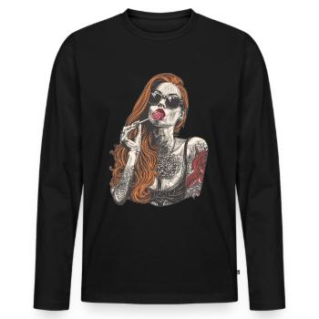 Rote Haare Rockabilly Pin Up Girl 50s - Männer Premium Bio Langarmshirt - Schwarz - Vorne - Nico (187cm)