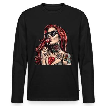 Rote Haare Rockabilly Pin Up Girl 50s - Männer Premium Bio Langarmshirt - Schwarz - Vorne - Nico (187cm)