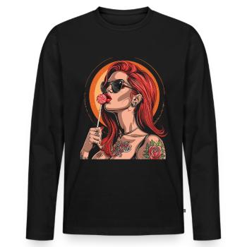 Rote Haare Rockabilly Pin Up Girl 50s - Männer Premium Bio Langarmshirt - Schwarz - Vorne - Nico (187cm)