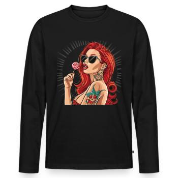 Rote Haare Rockabilly Pin Up Girl 50s - Männer Premium Bio Langarmshirt - Schwarz - Vorne - Nico (187cm)