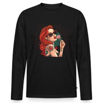 Rote Haare Rockabilly Pin Up Girl 50s - Männer Premium Bio Langarmshirt - Schwarz - Vorne - Nico (187cm)