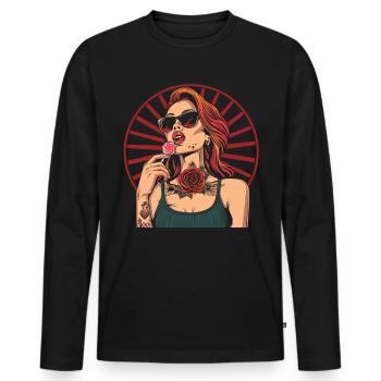 Rote Haare Rockabilly Pin Up Girl 50s - Männer Premium Bio Langarmshirt - Schwarz - Vorne - Nico (187cm)