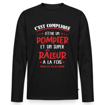 Pompier râleur cadeau drôle fête des pères - T-shirt manches longues Premium bio Homme - noir - Devant - Nico (187cm)