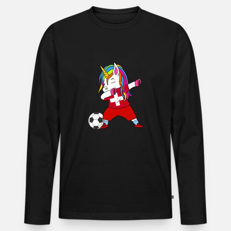 Schweiz Fußball Dabbing Geschenk - Männer Premium Bio Langarmshirt - Schwarz