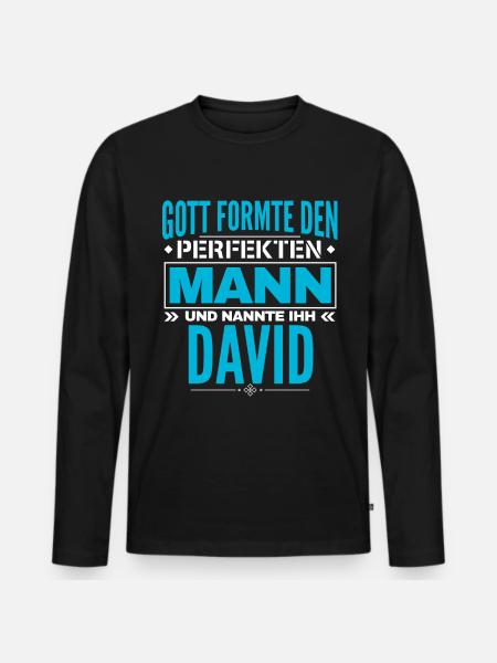 David Name Design - Männer Premium Bio Langarmshirt - Schwarz
