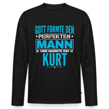 Kurt Name Design - Männer Premium Bio Langarmshirt - Schwarz - Vorne - Nico (187cm)
