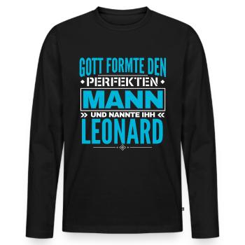 Leonard Name Design - Männer Premium Bio Langarmshirt - Schwarz - Vorne - Nico (187cm)