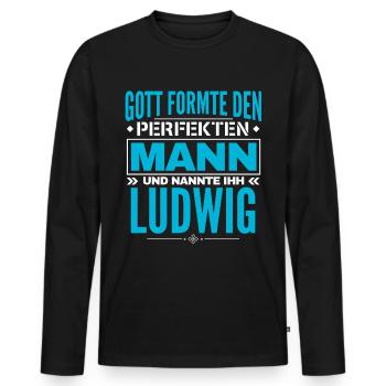 Ludwig Name Design - Männer Premium Bio Langarmshirt - Schwarz - Vorne - Nico (187cm)