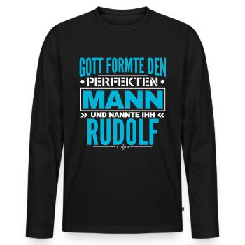 Rudolf Name Design - Männer Premium Bio Langarmshirt - Schwarz - Vorne - Nico (187cm)