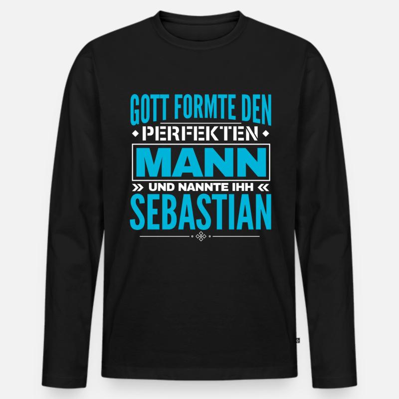 Sebastian Name Design - Männer Premium Bio Langarmshirt - Schwarz