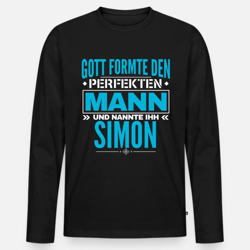 Simon Name Design - Männer Premium Bio Langarmshirt - Schwarz