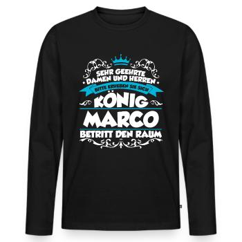 Marco Name Design - Männer Premium Bio Langarmshirt - Schwarz - Vorne - Nico (187cm)