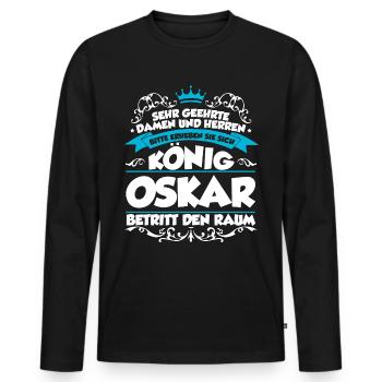Oskar Name Design - Männer Premium Bio Langarmshirt - Schwarz - Vorne - Nico (187cm)