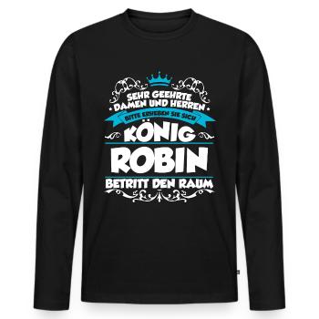 Robin Name Design - Männer Premium Bio Langarmshirt - Schwarz - Vorne - Nico (187cm)