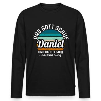 David - Männer Premium Bio Langarmshirt - Schwarz - Vorne - Nico (187cm)