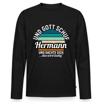 Hermann - Männer Premium Bio Langarmshirt - Schwarz - Vorne - Nico (187cm)