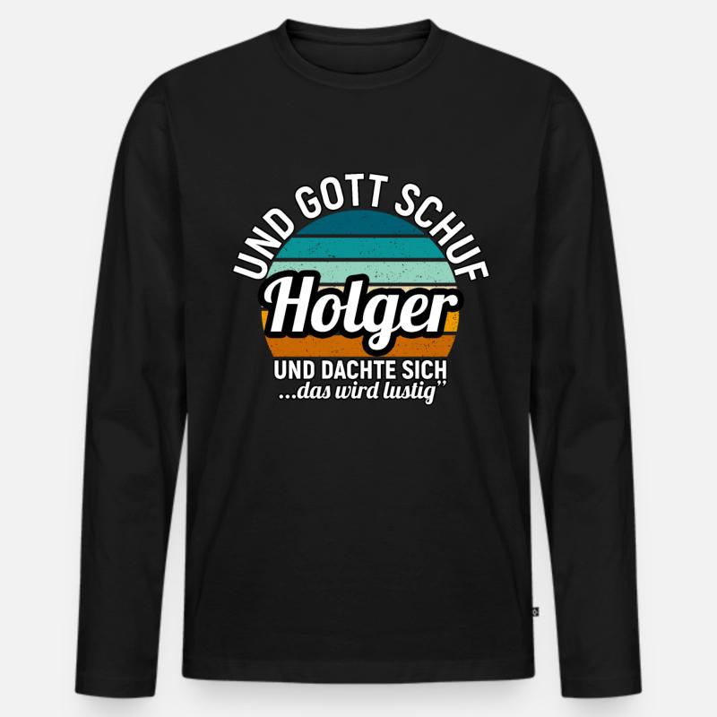 Holger - Männer Premium Bio Langarmshirt - Schwarz
